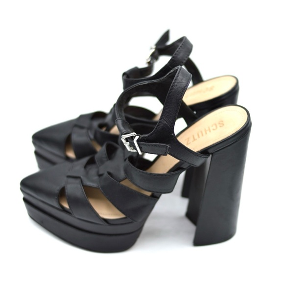 Schutz Daryl Black Leather Platform Sandals - Picture 5 of 6